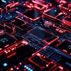 Fototapeta premium A close up of a computer chip with a red and blue color scheme