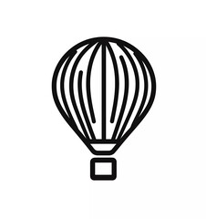 Fototapeta premium Simple line art hot air balloon icon, vector graphic, white background, simple lines, minimalist design, bold black outline, no shadows, flat style. 