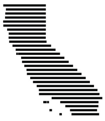 Symbol Map of the state California (United States) showing the state with just a few black horizontal lines