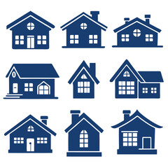set of blue color house icons