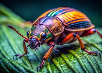 Naklejka premium Macro Photography: Harpalus Rufipes Beetle Close-Up, Detailed Insect Texture, Nature Wildlife