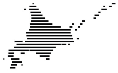 Obraz premium Symbol Map of the territory Hokkaido (Japan) showing the territory with just a few black horizontal lines