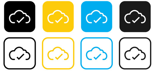 cloud check complete icon . clouds with check mark icons software update process completed.