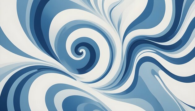 Formas arremolinadas abstractas en azul y blanco sobre un fondo blanco liso