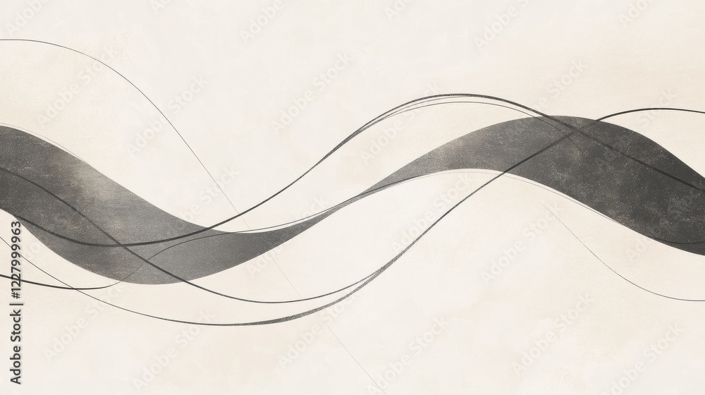 Poster Abstract flowing lines in monochrome style creating a modern artistic expression in muted tones. Generative AI