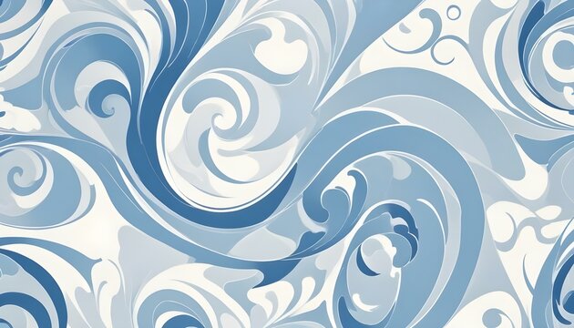 Formas arremolinadas abstractas en azul y blanco sobre un fondo blanco liso