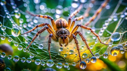 Macro Photography: Spider Sleeping Peacefully on its Web at Night