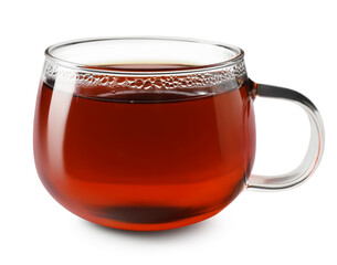 Refreshing black tea in cup isolated on white
