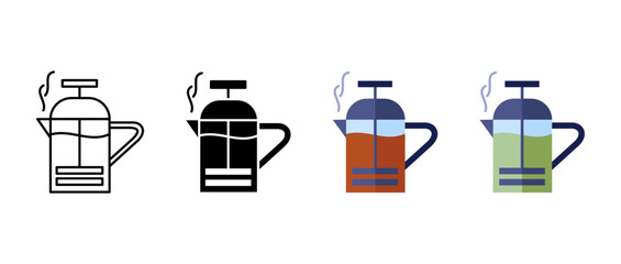 French press icon. Brewing tea or coffee sign. Kettle or teapot symbol. Filter coffee pot pictogram.