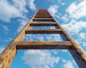 Golden Ladder to Business Profits and Success Conceptual Staircase Reaching Towards Sky