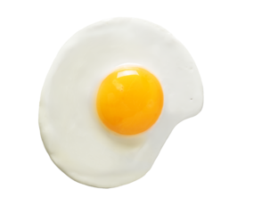 Fried egg isolated on white background top view. Food cooking photo