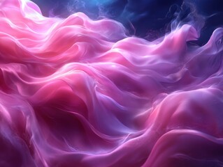 Obraz premium A surreal depiction of flowing pink and violet clouds blending seamlessly with a starry, glowing sky, evoking a dreamlike atmosphere, generative AI.