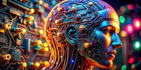 Macro Shot: Futuristic Robot Head Circuitry - AI Technology Close-Up