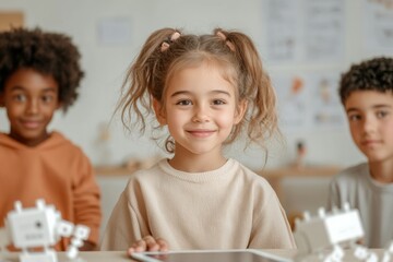 Interactive STEM Robotics Engaged Kids with Tech DIY Kit and Tablet Coding - Modern Educational Innovation and Creative Learning Tools for Child Development