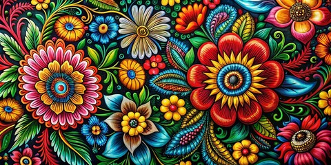 Macro Ukrainian Ethnic Ornate Flower Black Line Art Design Collection