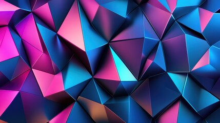 Fototapeta premium Abstract 3D polygonal background with blue and pink triangles.