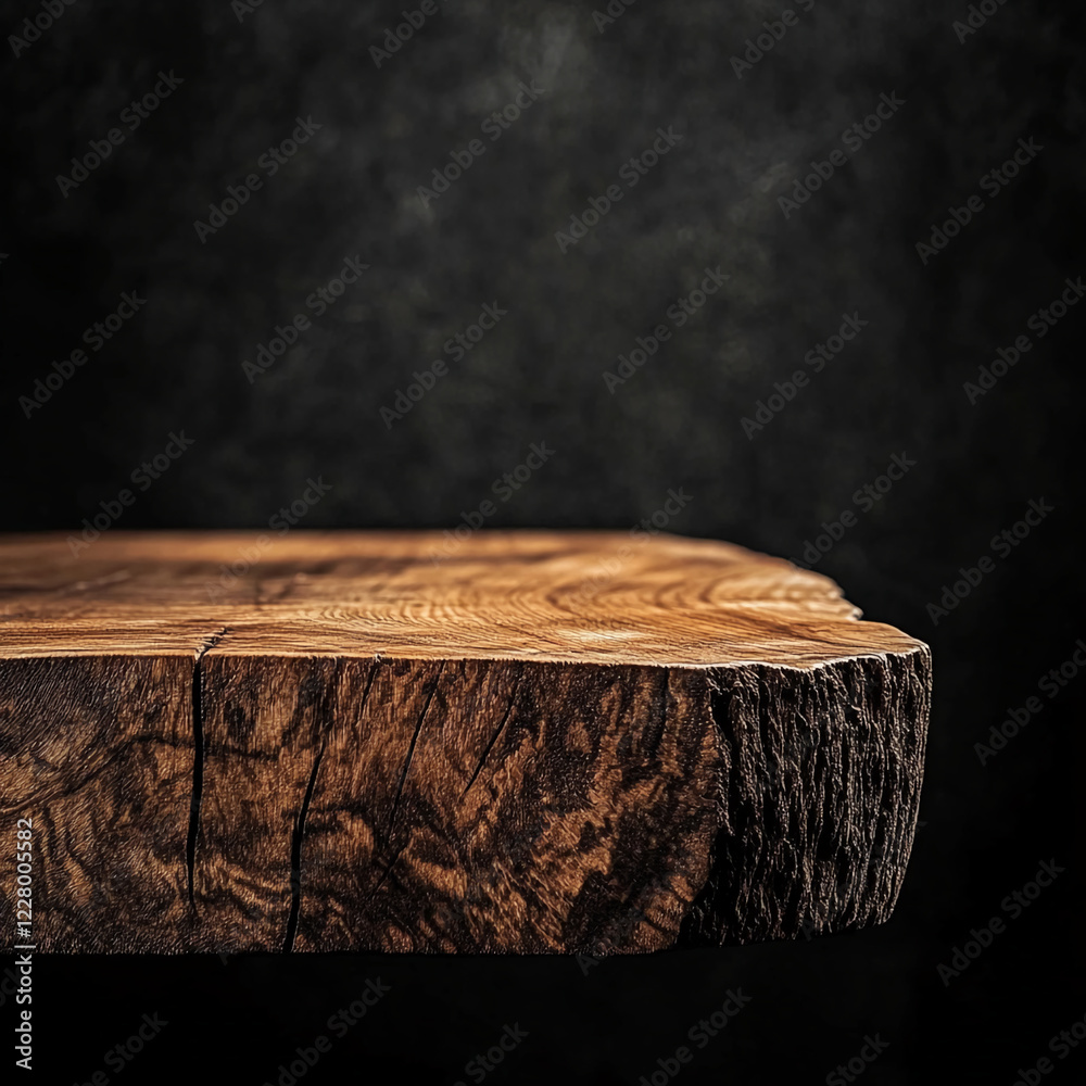 Poster close-up of a rustic wooden surface edge with natural texture, showcasing organic patterns and raw b