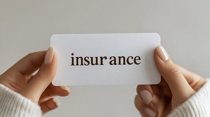 Woman holding an insurance card isolated on a white background.