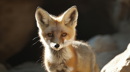 Obraz premium Young red fox in natural habitat. Ideal for wildlife documentaries, nature education and animal behavior studies.