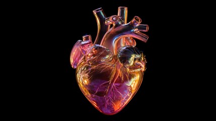 Naklejka premium A heart made of glass with a purple stem