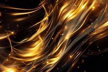 Elegant Black and Gold Abstract Fluid Waves with Shimmering Metallic Texture for Luxury, Modern Glamour, and High-End Design Backgrounds