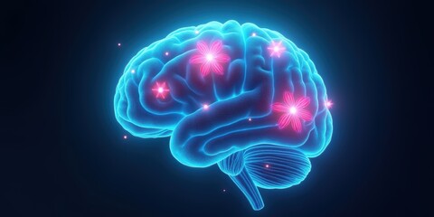 A glowing, futuristic representation of a brain, illustrating the concepts of intelligence, creativity, and cognitive processes in a digital format.