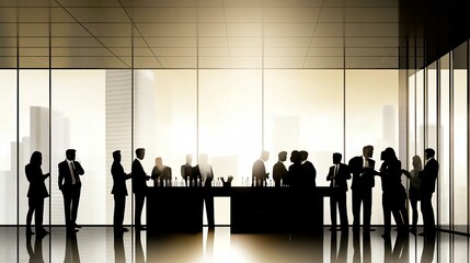 Urban Business Team Silhouettes Walking in the City Vector Illustration