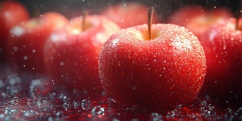 Refreshing red apples in water close-up shot nature vibrant atmosphere