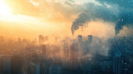 Obraz premium A city skyline with a large cloud of smoke in the background