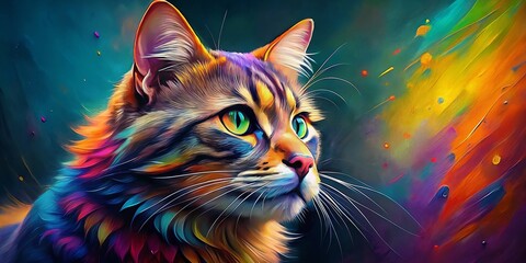 Majestic Cat Painting: PNG Animal Art, Left-Aligned with Copy Space