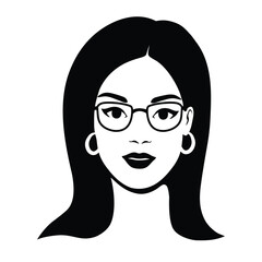 Silhouette of a beautiful woman with glasses. Female icon. Beauty logo design. Vector illustration.