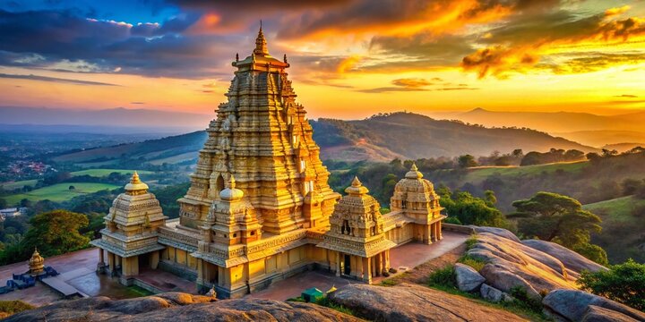 Majestic Chamundeshwari Temple atop Chamundi Hills, Mysuru, Karnataka, India - Sunrise View