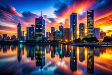 Naklejka premium Majestic Cityscape Silhouette - Night Building Architectural Photography