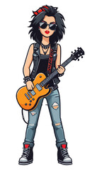 Fototapeta premium Cartoon Rocker Girl Playing Guitar