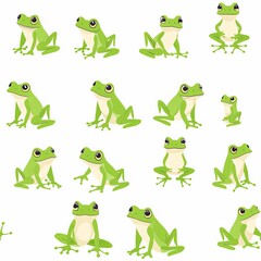 Obraz premium Seamless pattern of cute frog stay on leaf in the river background.