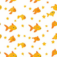 Fototapeta premium Goldfish and star pattern. seamless pattern background.