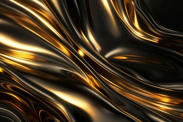 Elegant Black and Gold Abstract Fluid Waves with Shimmering Metallic Texture for Luxury, Modern Glamour, and High-End Design Backgrounds