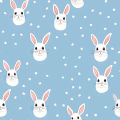 Rabbit cartoon face pattern seamless background.