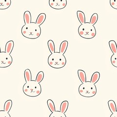 Rabbit cartoon face pattern seamless background.