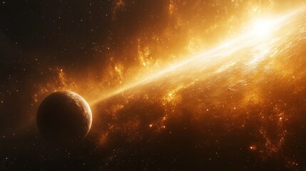 Obraz premium Dramatic cosmic explosion unleashes bright energy rays in galactic digital artwork