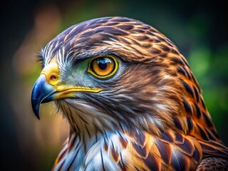Majestic Hawk Close-Up: Striking Plumage and Intense Gaze - Wildlife Stock Photo
