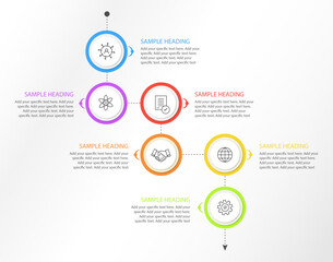 Step by step circle infographics template design, six step circle infographics template design