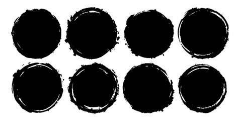 Black grunge round shapes. Brush strokes frames elements, frames for design. Vector isolated on white background.