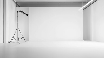Studio photograph showcasing a professional setup with a backdrop, softbox lighting, and strip strobes.