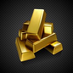 3d gold bars on transparent background. Realistic gold bars