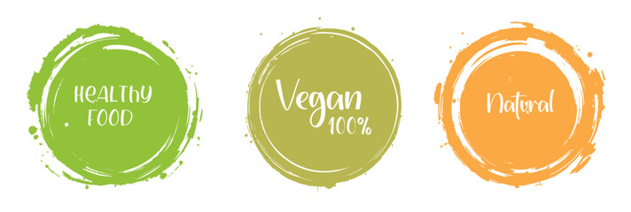 Set Green vector organic labels, bio emblems for restaurants menu, natural products packaging