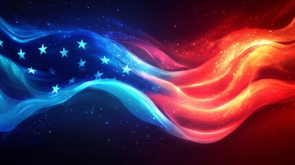 Obraz premium An abstract artistic rendition of the American flag with flowing red and blue waves, evoking a sense of patriotism and national pride.