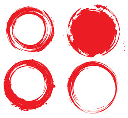 Set Red circle brush stroke vector isolated on white background. Red circle brush stroke. For stamp, seal, ink and paintbrush design template. Grunge hand