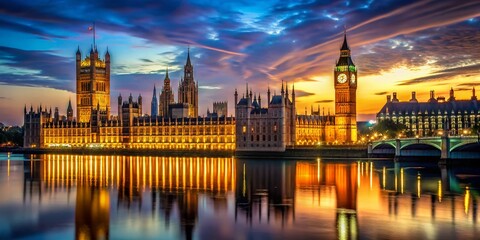 Obraz premium Majestic London Night: Illuminated Big Ben & Westminster Palace