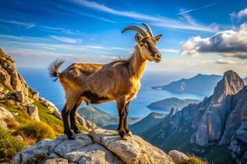 Majestic Mallorcan Wild Goat: Side Profile on Mountain Peak